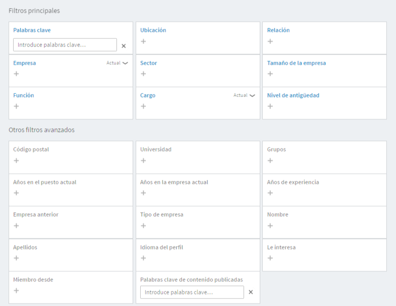 Filtros linkedin sales navigator